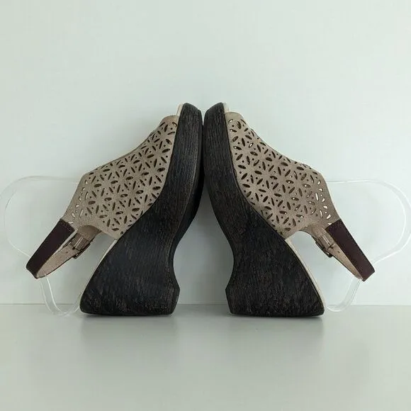 Jambu Tan Leather Platform Wedge Peep Toe Sandals Women's 6.5