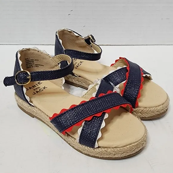 Janie And Jack Ric Rac Cross Strap Espadrilles. Red white blue. Size 7. New