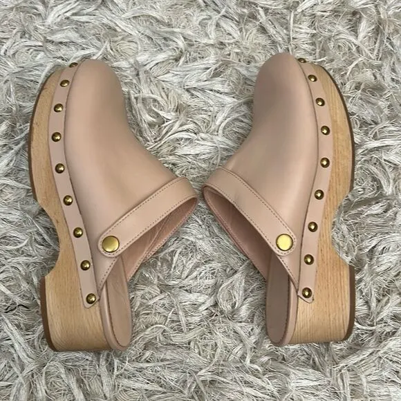 J. Crew Grace Leather Wood Sole Convertible Clogs in Luxury Camel/Blush size 7.5
