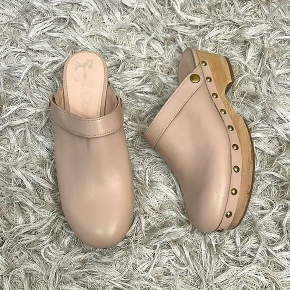 J. Crew Grace Leather Wood Sole Convertible Clogs in Luxury Camel/Blush size 7.5
