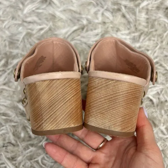 J. Crew Grace Leather Wood Sole Convertible Clogs in Luxury Camel/Blush size 7.5
