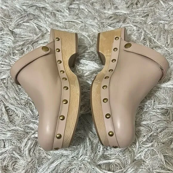 J. Crew Grace Leather Wood Sole Convertible Clogs in Luxury Camel/Blush size 7.5