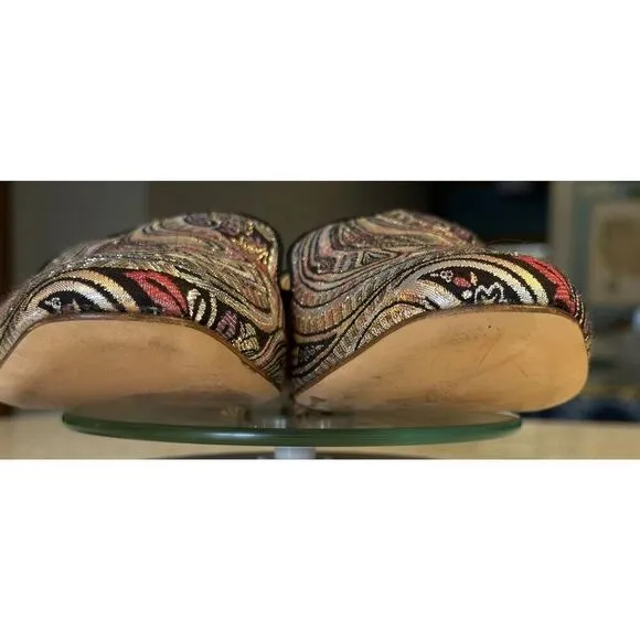 J CREW Jacquard Metallic Smoking Flats LUX Leather Italy Women Size 10 Fast Ship
