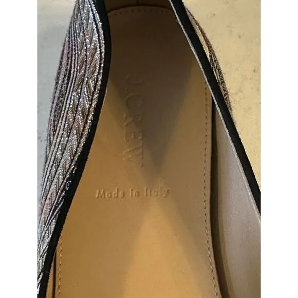 J CREW Jacquard Metallic Smoking Flats LUX Leather Italy Women Size 10 Fast Ship