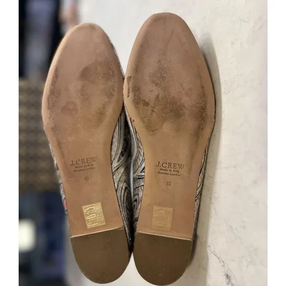 J CREW Jacquard Metallic Smoking Flats LUX Leather Italy Women Size 10 Fast Ship