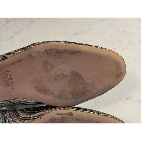 J CREW Jacquard Metallic Smoking Flats LUX Leather Italy Women Size 10 Fast Ship