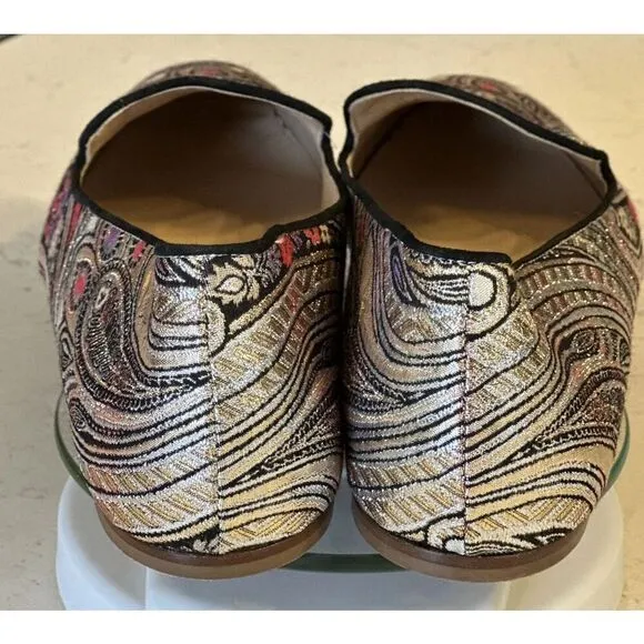 J CREW Jacquard Metallic Smoking Flats LUX Leather Italy Women Size 10 Fast Ship