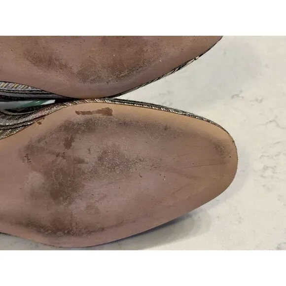 J CREW Jacquard Metallic Smoking Flats LUX Leather Italy Women Size 10 Fast Ship