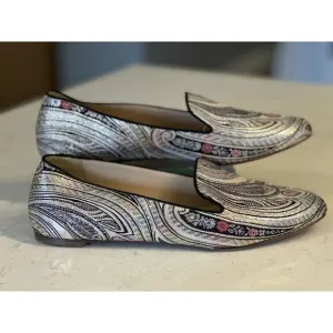 J CREW Jacquard Metallic Smoking Flats LUX Leather Italy Women Size 10 Fast Ship