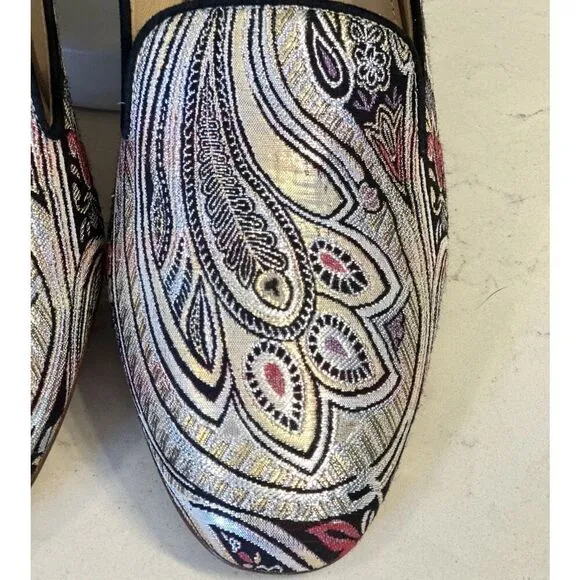 J CREW Jacquard Metallic Smoking Flats LUX Leather Italy Women Size 10 Fast Ship