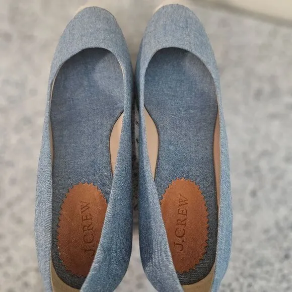 J.Crew Womens Seville Espadrille Shoes Platform Wedge Canvas Light Blue sz 10