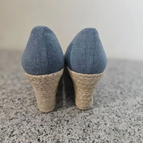 J.Crew Womens Seville Espadrille Shoes Platform Wedge Canvas Light Blue sz 10