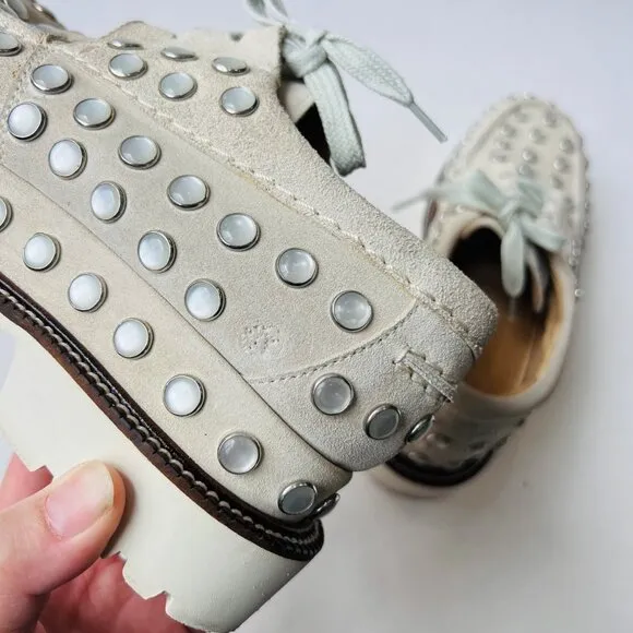 Jean Paul Gautier Suede and studded details platform shoes, grey/sage, Size 38