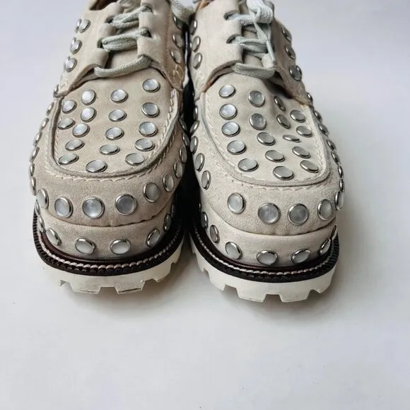Jean Paul Gautier Suede and studded details platform shoes, grey/sage, Size 38