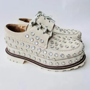 Jean Paul Gautier Suede and studded details platform shoes, grey/sage, Size 38