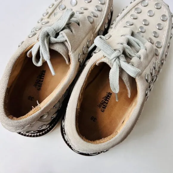 Jean Paul Gautier Suede and studded details platform shoes, grey/sage, Size 38