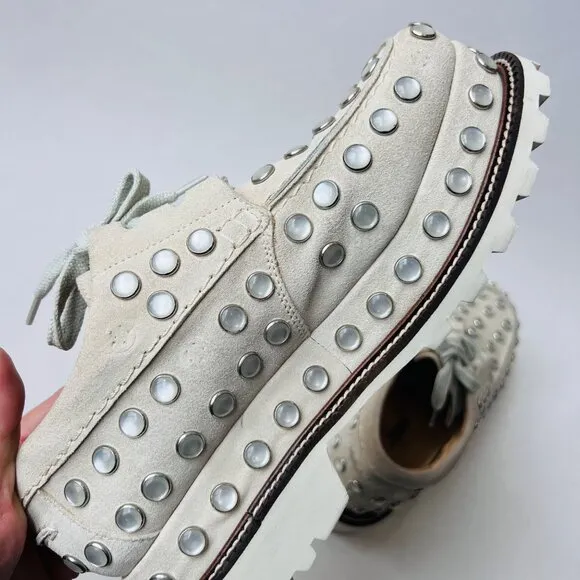 Jean Paul Gautier Suede and studded details platform shoes, grey/sage, Size 38