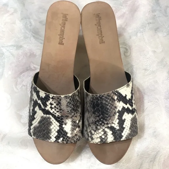 Jeffrey Campbell Dlight Snakeskin Leather Wooden Platform Heeled Sandals 9.5