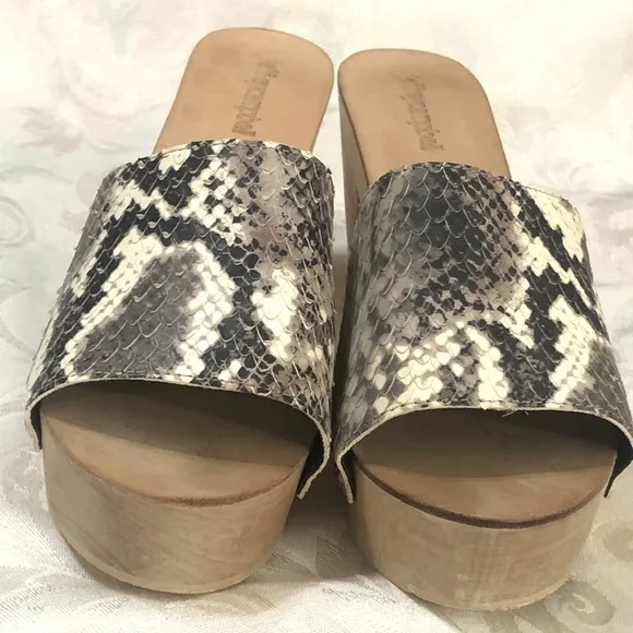 Jeffrey Campbell Dlight Snakeskin Leather Wooden Platform Heeled Sandals 9.5