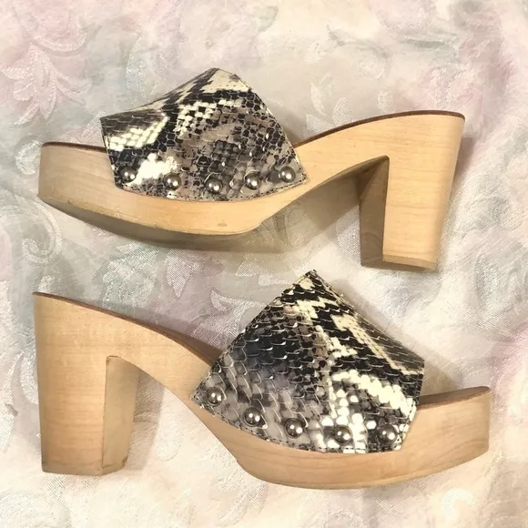 Jeffrey Campbell Dlight Snakeskin Leather Wooden Platform Heeled Sandals 9.5