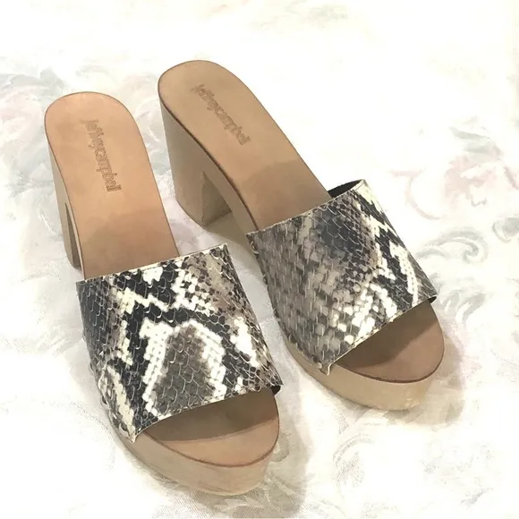 Jeffrey Campbell Dlight Snakeskin Leather Wooden Platform Heeled Sandals 9.5