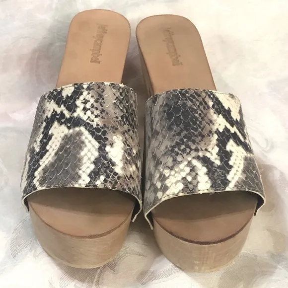 Jeffrey Campbell Dlight Snakeskin Leather Wooden Platform Heeled Sandals 9.5