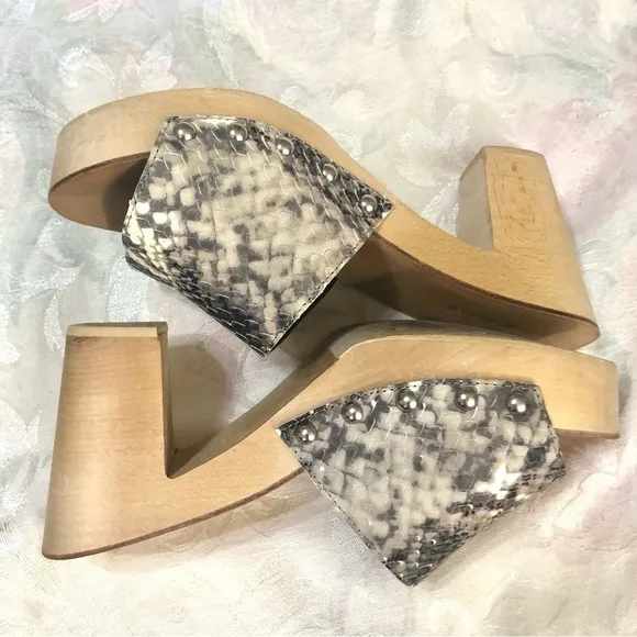 Jeffrey Campbell Dlight Snakeskin Leather Wooden Platform Heeled Sandals 9.5