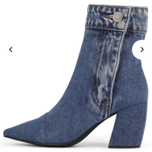 Jeffrey Campbell FINITE-JN Chunky Heel Pointed Bootie Shoes in Denim Blue 8.5