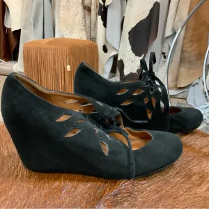 Jeffrey Campbell HAVANA LAST Black Suede Cut outs Wedge Shoes Women’s 6