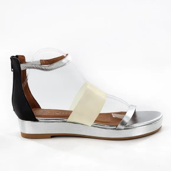 JEFFREY CAMPBELL NEW Ankle Strap Leather Platform Sandals Silver Black NWD