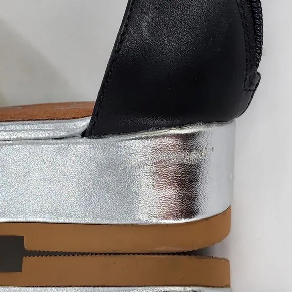 JEFFREY CAMPBELL NEW Ankle Strap Leather Platform Sandals Silver Black NWD