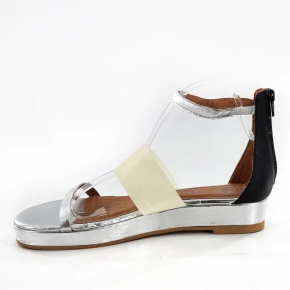 JEFFREY CAMPBELL NEW Ankle Strap Leather Platform Sandals Silver Black NWD