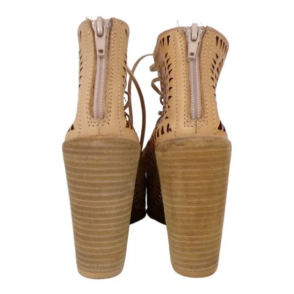 Jeffrey Campbell Rodillo Wedge Sandals Size 9 Tan Leather Lace Up #1257