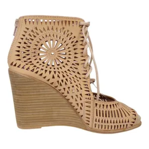 Jeffrey Campbell Rodillo Wedge Sandals Size 9 Tan Leather Lace Up #1257