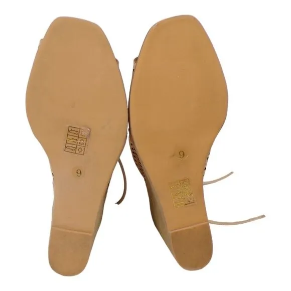 Jeffrey Campbell Rodillo Wedge Sandals Size 9 Tan Leather Lace Up #1257
