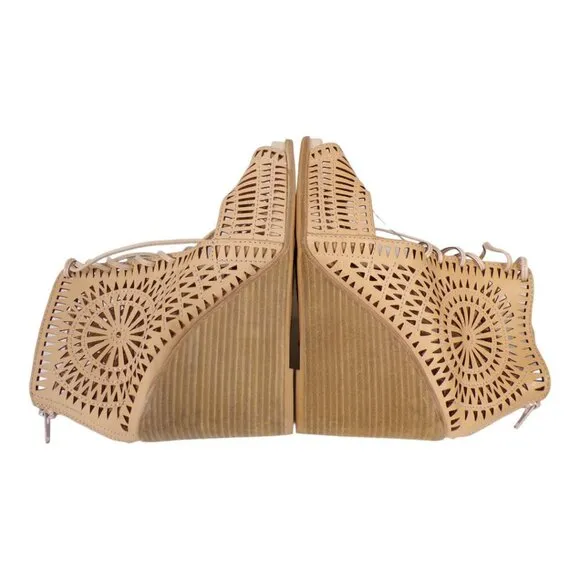 Jeffrey Campbell Rodillo Wedge Sandals Size 9 Tan Leather Lace Up #1257
