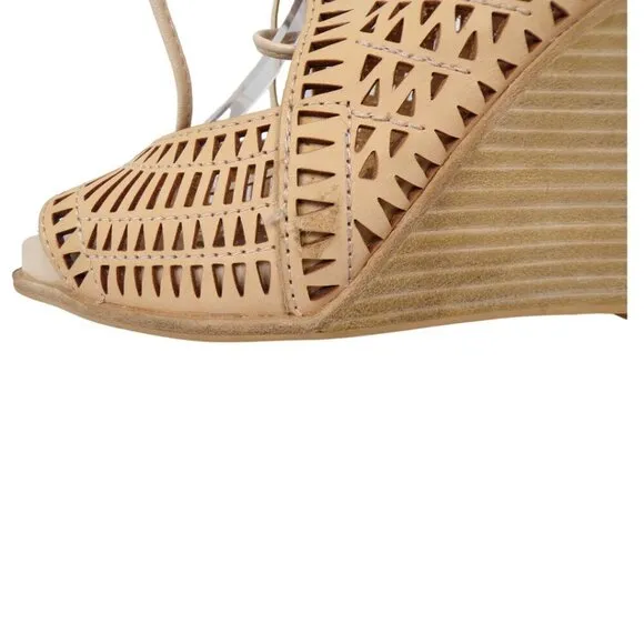 Jeffrey Campbell Rodillo Wedge Sandals Size 9 Tan Leather Lace Up #1257