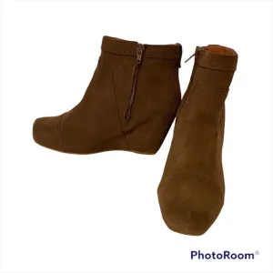 JEFFREY CAMPBELL SHOES BOOTS ANKLE BOOTIES BROWN SUEDE LEATHER WEDGE ZIP SIZE 8