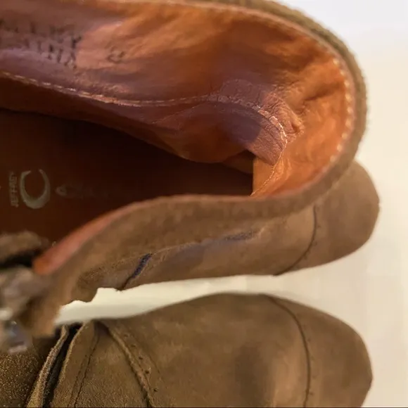 JEFFREY CAMPBELL SHOES BOOTS ANKLE BOOTIES BROWN SUEDE LEATHER WEDGE ZIP SIZE 8