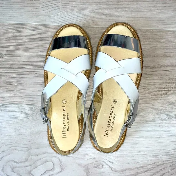 Jeffrey Campbell white and silver platform sandals