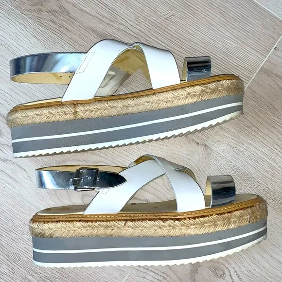 Jeffrey Campbell white and silver platform sandals