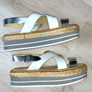 Jeffrey Campbell white and silver platform sandals