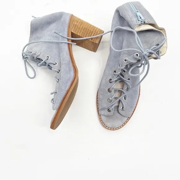JEFFREY CAMPBELL X FREE PEOPLE Cors Peep Toe Lace Up Suede Blue Heels Womens 9