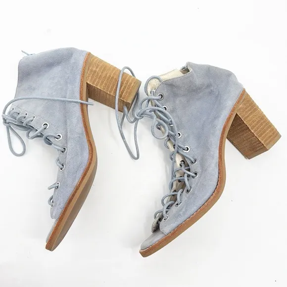 JEFFREY CAMPBELL X FREE PEOPLE Cors Peep Toe Lace Up Suede Blue Heels Womens 9