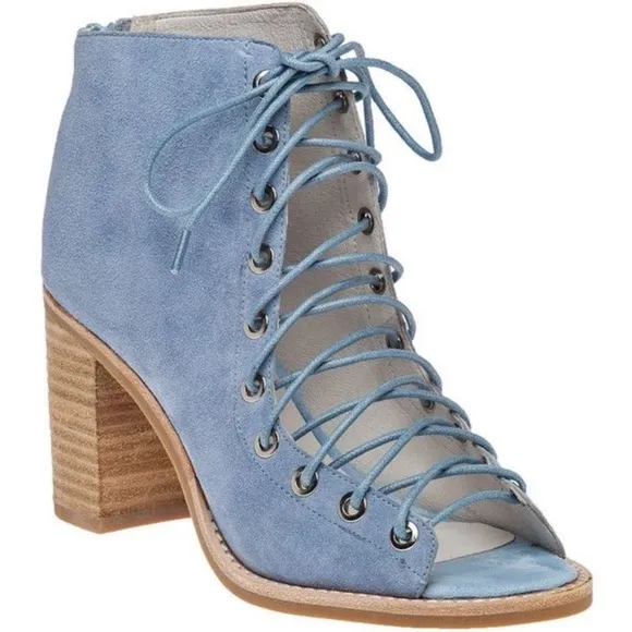 JEFFREY CAMPBELL X FREE PEOPLE Cors Peep Toe Lace Up Suede Blue Heels Womens 9