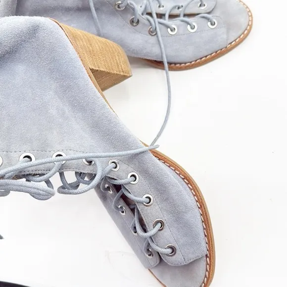 JEFFREY CAMPBELL X FREE PEOPLE Cors Peep Toe Lace Up Suede Blue Heels Womens 9