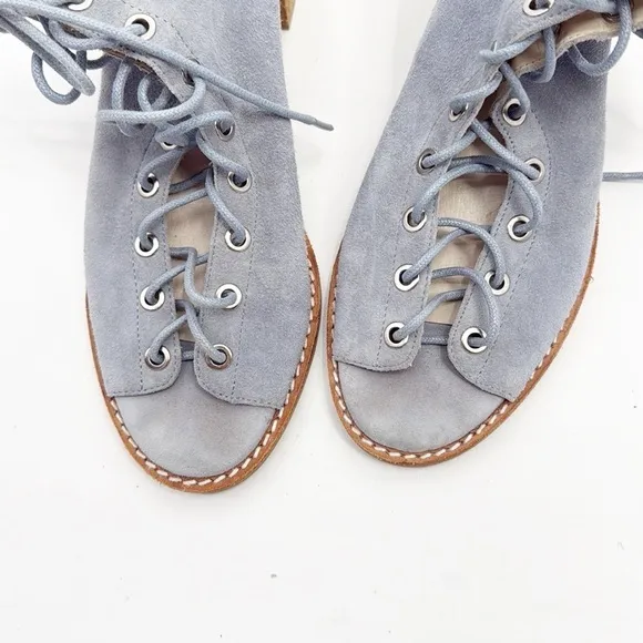 JEFFREY CAMPBELL X FREE PEOPLE Cors Peep Toe Lace Up Suede Blue Heels Womens 9