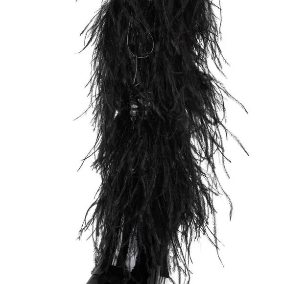 JEFFREY CAMPBELL SHAKE YA OSTRICH FEATHER BOOTS NEW BLACK