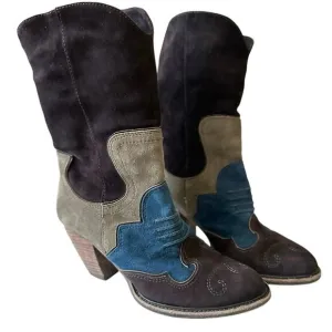Jessica Bennett Western Boots Pull On Mid-Calf Brown Multi Womens Cowboy 8