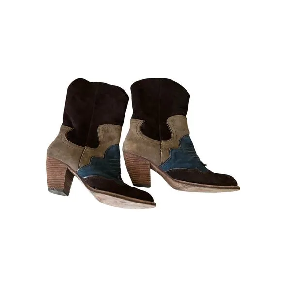 Jessica Bennett Western Boots Pull On Mid-Calf Brown Multi Womens Cowboy 8
